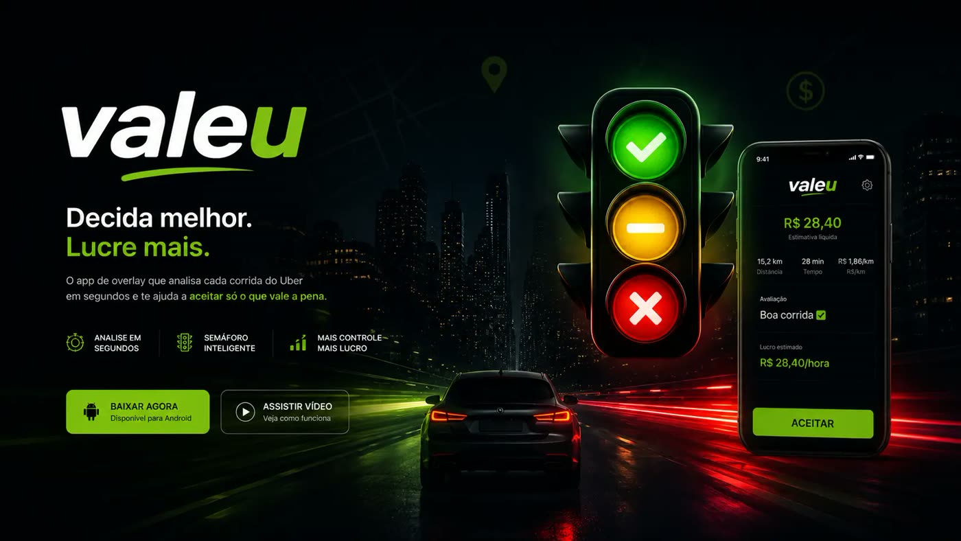 Aplicativo Valeu analisando uma corrida para motorista de aplicativo
