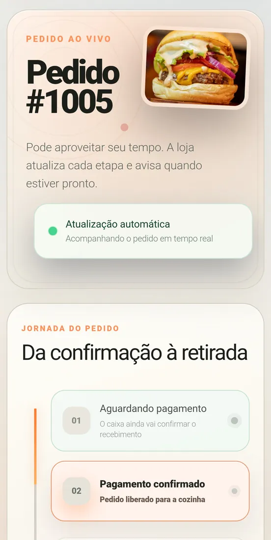 Tela mostrando pagamento confirmado e pedido liberado para a cozinha